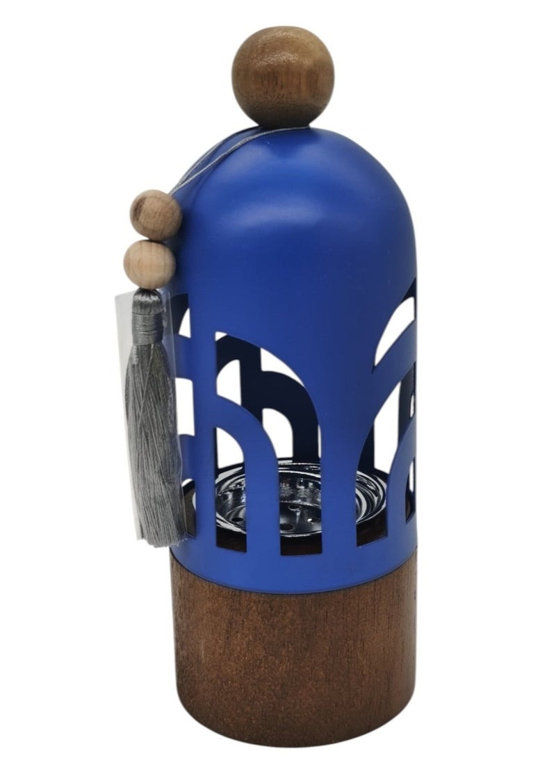 Akdc Incense Burner With Wooden Base And Metal Cover 22Cm*8Cm*8Cm, Blue - Image 1